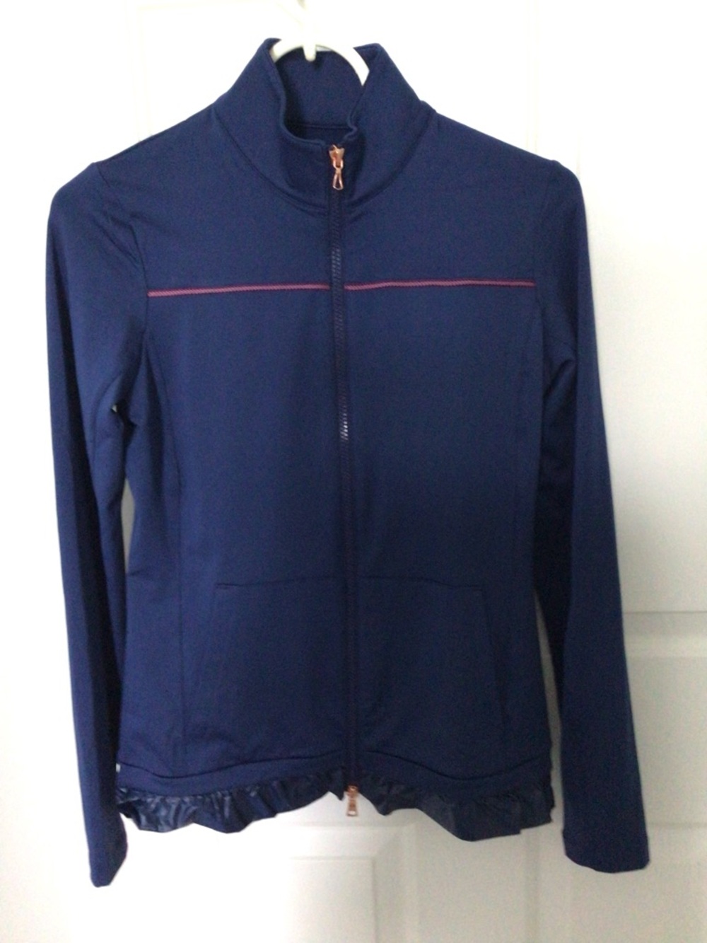 Express Navy Bomber Jacket with Pink Accent